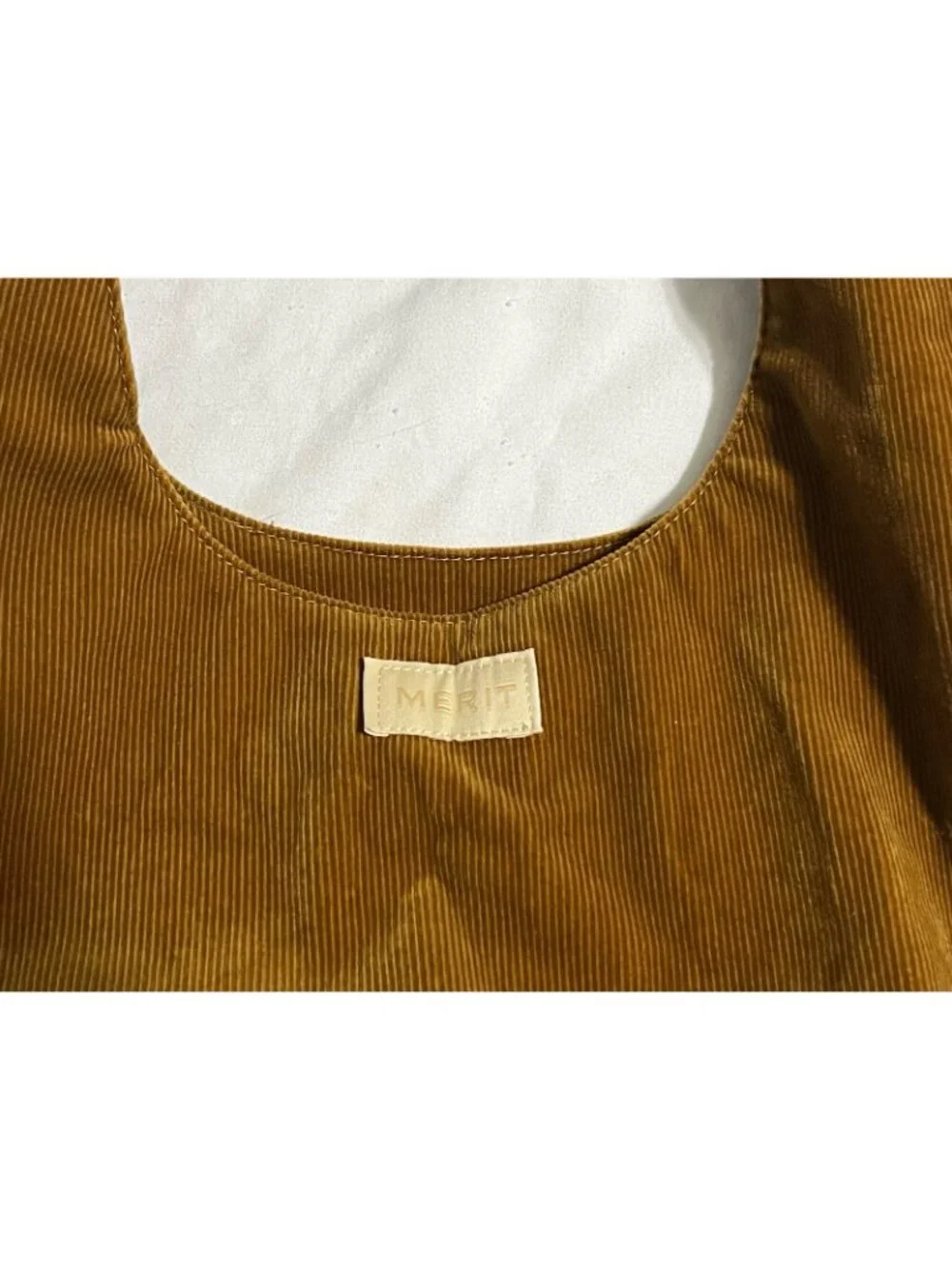 MERIT Beauty corduroy tie bag knapsack makeup bag Brown Tan